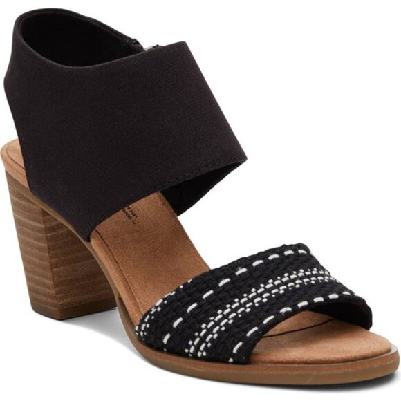 Toms Majorca Cutout Heels Sandals Chunky Global Woven Black Size 10 NEW - Picture 1 of 7